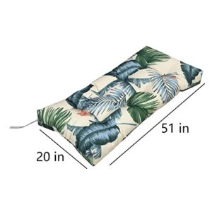 Outdoor Waterproof Bench Cushion, 51"x20", Flower Swing Cushion Patio Furniture Cushions 3 Seater, for Garden Patio Furniture Lounger Bench (Leaf, 51x20 in)