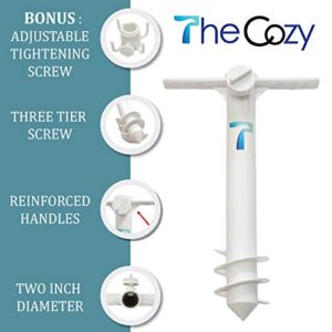 TheCozy Beach Umbrella Sand Anchor | Outdoor Umbrella Base with 3 - Spiral Screw Design | Heavy Duty Rust Free Plastic Umbrella Stand with 4 - Prongs Hanging Hook | Sturdy and Safe for Strong Wind