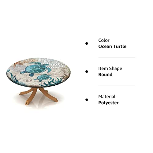 igoga sports Blue Green Ocean Animal Elastic Edge Table Cover Round, Turtle Fitted Tablecloth,Outdoor Picnic Patio Party or Indoor Canteen Dinner Dining Tables Decoration, Fits 28 to 32 inch Diameter