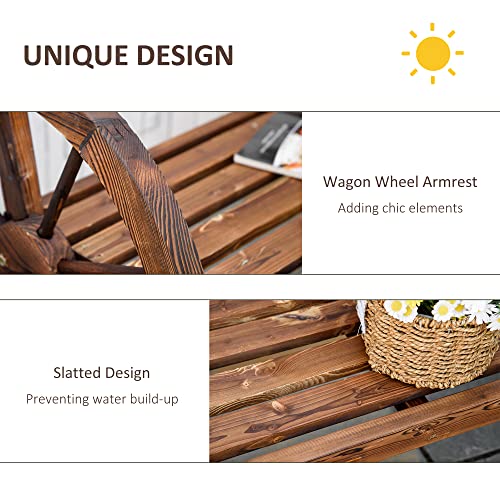 Outsunny Wooden Wagon Wheel Bench, 3-Person Rustic Slatted Seat, Outdoor Patio Furniture, Brown