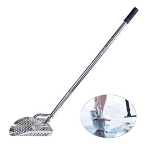 shaledig sand scoop for metal detecting, 304 stainless steel shovel scoop for metal detecting for adults, rust-proof sand scoops for treasure hunting, handheld with long heavy duty handle pole design
