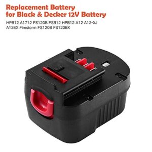 HPB12 12 Volt 3.6Ah Ni-Mh Replacement Battery Compatible with Black and Decker 12V Battery A1712 FSB12 A12 A12-XJ A12EX Firestorm FS120B FS120BX