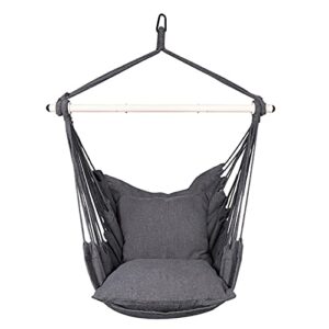 highwild hammock chair hanging rope swing – max 500 lbs – 2 cushions included – steel spreader bar with anti-slip rings – for any indoor or outdoor spaces (grey)