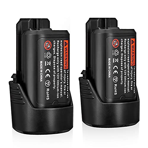 Powerextra Upgraded 2 Pcs 10.8V-12V 3000mAh Li-ion Replacement Battery, Compatible with Bosch BAT411 BAT411A BAT412 BAT413 GBA12V30 BAT414, 2 Pack