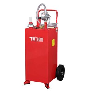 tuffiom 30 gallon gas caddy with wheels, fuel transfer tank gasoline diesel can reversible rotary hand siphon pump, fuel storage tank for automobiles atv car mowers tractors boat motorcycle(red)
