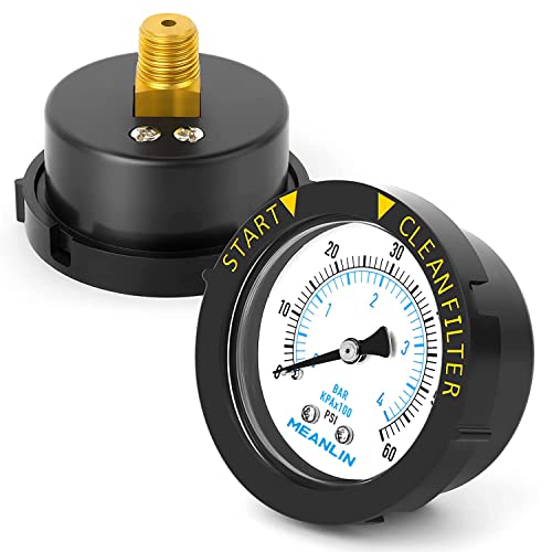 MEANLIN MEASURE 0~60Psi Plastic Frame 1/4" NPT Start and Clean Filter Pressure Gauge，Suitable for Swimming Pool, spa, Aquarium，Center Back Mount