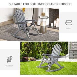 Outsunny Outdoor Wooden Rocking Chair, Rustic Adirondack Rocker with Slatted Seat, High Backrest, Armrests for Patio, Garden, and Porch, Small, Gray