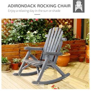 Outsunny Outdoor Wooden Rocking Chair, Rustic Adirondack Rocker with Slatted Seat, High Backrest, Armrests for Patio, Garden, and Porch, Small, Gray