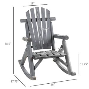 Outsunny Outdoor Wooden Rocking Chair, Rustic Adirondack Rocker with Slatted Seat, High Backrest, Armrests for Patio, Garden, and Porch, Small, Gray