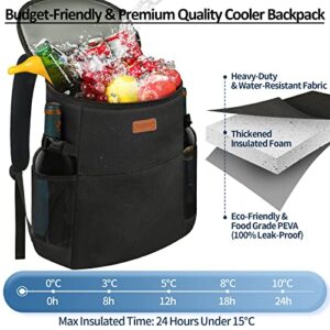 Camping Cooler Backpack 30 Cans, Soft Backpack Coolers Insulated Leak Proof Travel Cooler Bag Waterproof Lunch Picnic Beach Work Trip Thermal Bag Drink Beverage Beer Bag Cooler Black