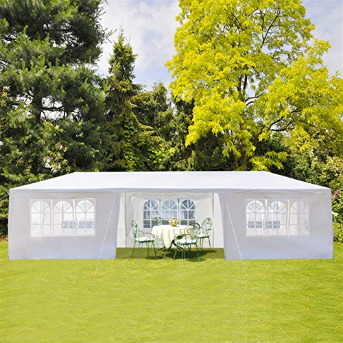 Simply-Me 10' x 30' Outdoor Canopy Tent White Wedding Gazebo Canopy Party Tent Practical Waterproof Tent with Brighter Windows,5 Removable Side Walls