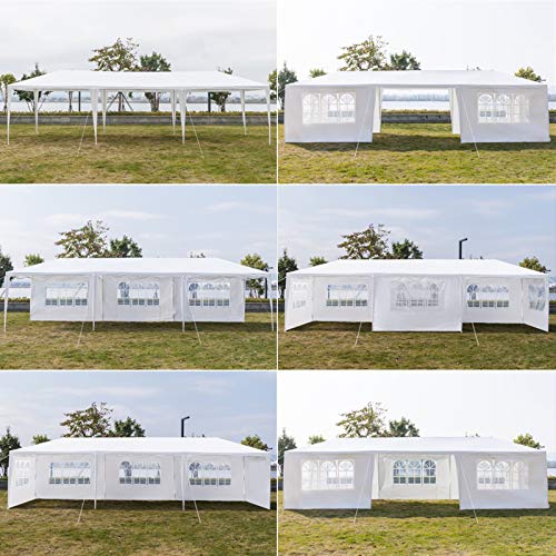 Simply-Me 10' x 30' Outdoor Canopy Tent White Wedding Gazebo Canopy Party Tent Practical Waterproof Tent with Brighter Windows,5 Removable Side Walls