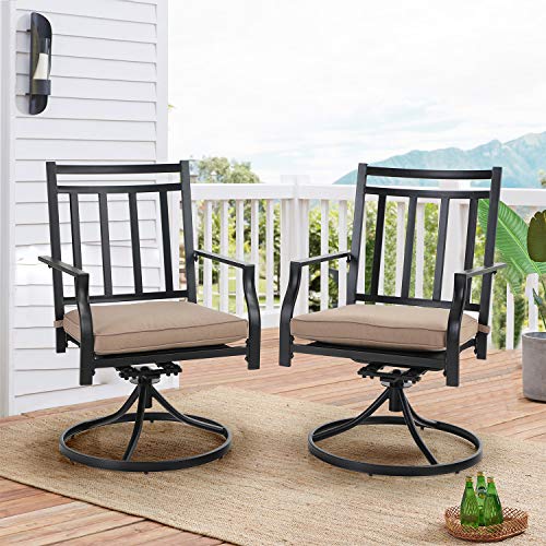 PHI VILLA Swivel Chairs Set of 2 Patio Dining Rocker Chair with Cushion Rocking Patio Furniture for Garden Backyard Bistro, Black