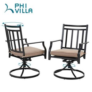 PHI VILLA Swivel Chairs Set of 2 Patio Dining Rocker Chair with Cushion Rocking Patio Furniture for Garden Backyard Bistro, Black