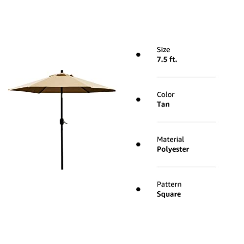 Sunnyglade 7.5' Patio Umbrella Outdoor Table Market Umbrella with Push Button Tilt/Crank, 6 Ribs (Tan)