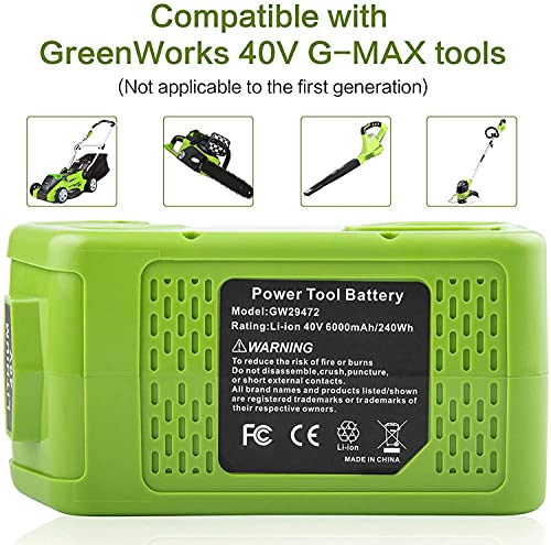 2-Pack High-Output 6.0Ah 40V Battery for GREENWORKS 40-Volt Tools Battery (G-MAX 40V System)