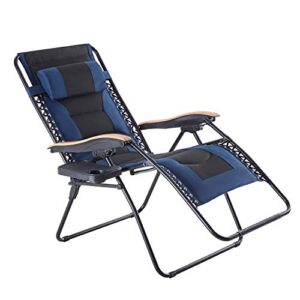 vicllax oversize padded zero gravity chair patio lounge chair with cup holder for outdoor beach pool, black&dark blue