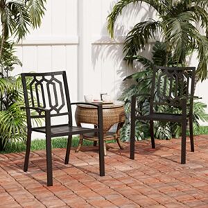 phi villa outdoor dining chairs metal patio bistro stackable chairs set of 2, black