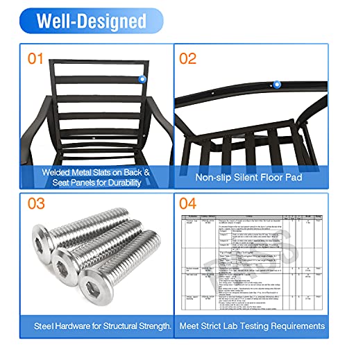 Casualstay Patio Chair Set of 2 Rocking Chairs with Comfortable Super Thick Back&seat Cushion,Durable Steel Frame Good Choice for Outdoor, Indoor,Home,Bistro Conversation Occasions