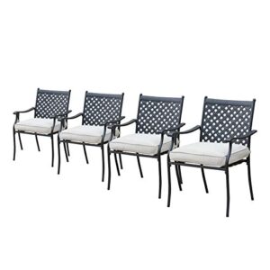 festival depot 4 piece outdoor patio furniture outdoor wrought iron dining chairs set for porch lawn garden balcony pool backyard with arms and cushions (4pcs) (beige)