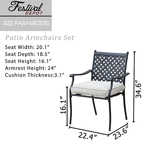 Festival Depot 4 Piece Outdoor Patio Furniture Outdoor Wrought Iron Dining Chairs Set for Porch Lawn Garden Balcony Pool Backyard with Arms and Cushions (4Pcs) (Beige)