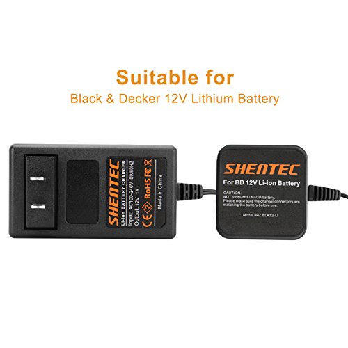 Shentec 12V Li-ion Battery Charger Compatible with Black and Decker 12V BL1110 BL1310 BL1510 LB12 LBX12 LBXR12 Pod Style Battery (Not Compatible with Firestorm Battery and PS130 Battery Ni-MH/Ni-CD)