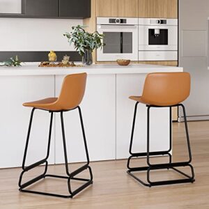 counter stools industrial faux leather bar stools set of 2,urban armless dining chairs with metal legs modern counter height barstools for high desk home office restaurants,24″