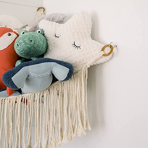 Macrame Stuffed Animal Net or Hammock – Toy Hammock for Stuffed Animals w/ Hooks - Stuffed Animal Hammock Holds Plushies, Yarn Skeins, Towels & More – Stuff Animal Hammock - Boho Nursery Decor