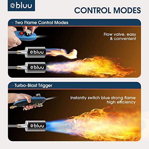 Bluu Propane Torch Weed Burner, CSA CERTIFIED High Output 500,000BTU with 10FT Hose, Flamethrower with Turbo Trigger & Electric Pulse Trigger Ignition, Blow Torch for Burning Weeds, Ice Snow