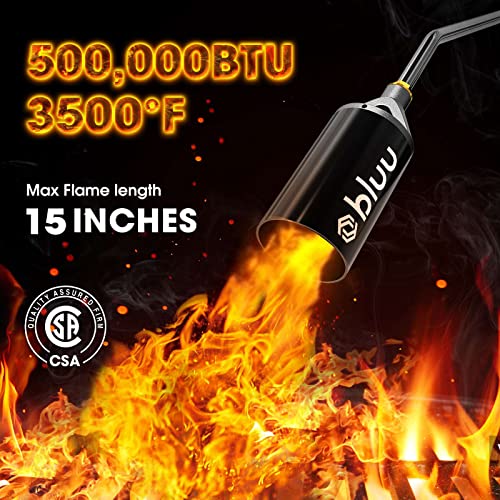 Bluu Propane Torch Weed Burner, CSA CERTIFIED High Output 500,000BTU with 10FT Hose, Flamethrower with Turbo Trigger & Electric Pulse Trigger Ignition, Blow Torch for Burning Weeds, Ice Snow