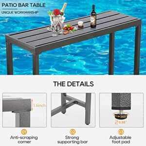 ONLYCTR Outdoor Bar Chairs and Table, Metal Outdoor Bar Set, 3 Piece Patio Bar Table Set with Bar Stools & Cushions for Backyard, Porch, Bistro, Balcony (Gray, 55" Table, 2 X-Back stools)