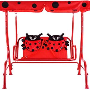 Casart Children's Swing, Patio Swing with Safety Belt and 2 Seats, Ladybug Pattern