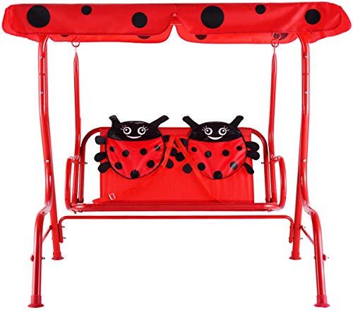 Casart Children's Swing, Patio Swing with Safety Belt and 2 Seats, Ladybug Pattern