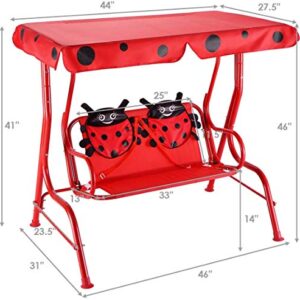 Casart Children's Swing, Patio Swing with Safety Belt and 2 Seats, Ladybug Pattern