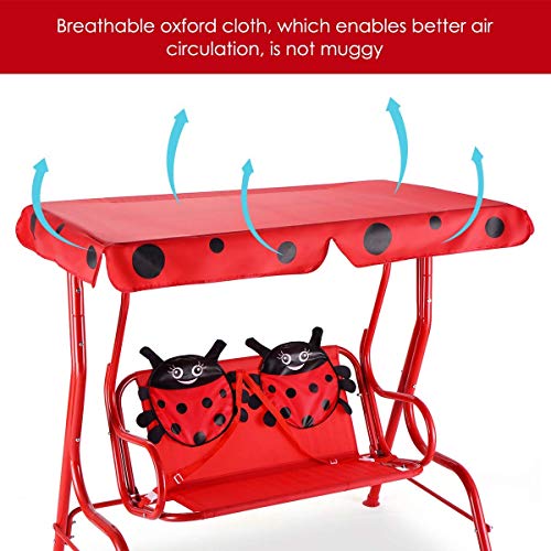 Casart Children's Swing, Patio Swing with Safety Belt and 2 Seats, Ladybug Pattern