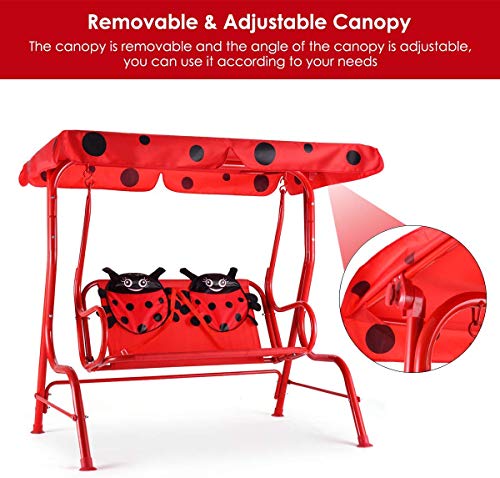 Casart Children's Swing, Patio Swing with Safety Belt and 2 Seats, Ladybug Pattern