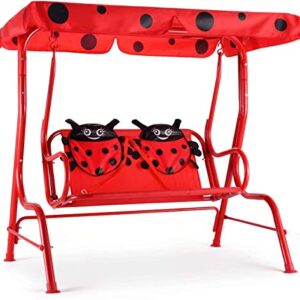 Casart Children's Swing, Patio Swing with Safety Belt and 2 Seats, Ladybug Pattern