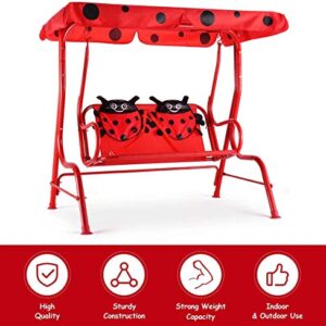 Casart Children's Swing, Patio Swing with Safety Belt and 2 Seats, Ladybug Pattern