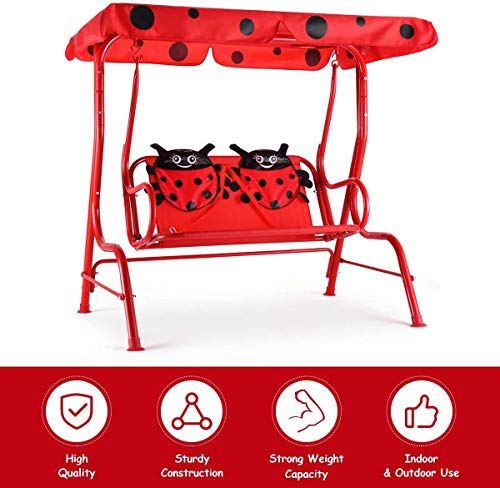 Casart Children's Swing, Patio Swing with Safety Belt and 2 Seats, Ladybug Pattern