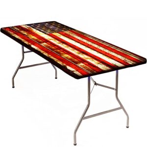 elastic fitted tablecloth, american flag symbolism over old rusty tones weathered vintage social plank rectangle table cover, waterproof table cloth for outdoor picnic camping parties, 30×72 inch