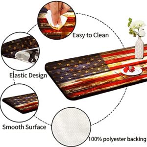 Elastic Fitted Tablecloth, American Flag Symbolism Over Old Rusty Tones Weathered Vintage Social Plank Rectangle Table Cover, Waterproof Table Cloth for Outdoor Picnic Camping Parties, 30x72 Inch