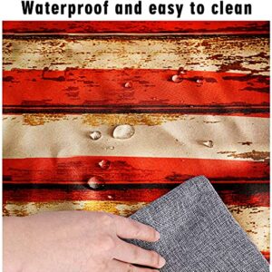 Elastic Fitted Tablecloth, American Flag Symbolism Over Old Rusty Tones Weathered Vintage Social Plank Rectangle Table Cover, Waterproof Table Cloth for Outdoor Picnic Camping Parties, 30x72 Inch