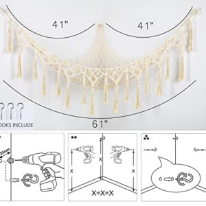 Stuffed Animal Net or Hammock Macrame Toy Hammock Plush Toy Storage Hammock Corner Hanging Mesh Boho Nursery Organizer for Kidroom Playroom-Cream