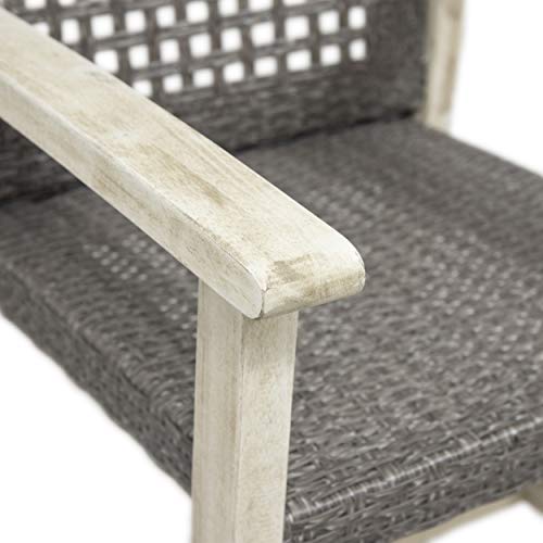 Eartha Outdoor Acacia Wood and Wicker Dining Chair (Set of 2), Light Gray Wash and Mix Black