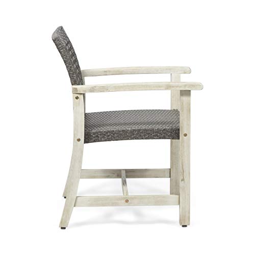 Eartha Outdoor Acacia Wood and Wicker Dining Chair (Set of 2), Light Gray Wash and Mix Black