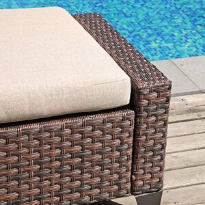 SUNSITT 2 Pieces Patio Furniture Ottoman Outdoor Wicker Footstool with Beige Cushion, Waterproof Furniture Cover