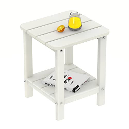 Aoorun Adirondack Square Side Table, 2-Tier Poly Patio end Table, Modern Small Side Table for Patio, Porch-White