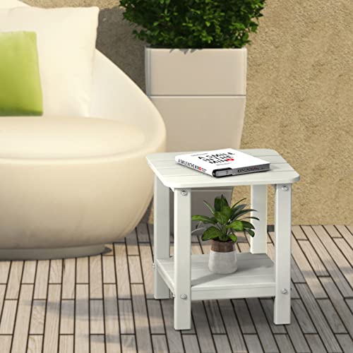 Aoorun Adirondack Square Side Table, 2-Tier Poly Patio end Table, Modern Small Side Table for Patio, Porch-White
