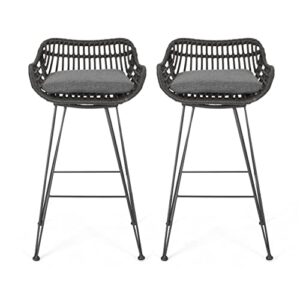 great deal furniture lisa outdoor wicker barstools with cushions (set of 2), gray and dark gray