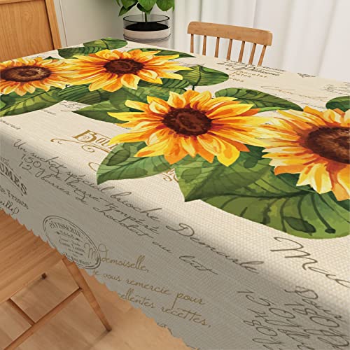 deFouliao Sunflower tablecloths for Rectangle Tables Rustic Yellow Floral Outdoor Table Cloth Rectangle Table Waterproof Table Cloth for Home Dining Kitchen Outdoor Party Decoration,Washable 60x108in